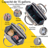 Sac à langer 40x30 cm Tissu en nylon imperméable Grande capacité de 25 L Peut contenir 3 biberons Lit extensible de 70 cm Sac à dos