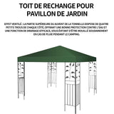Toit de rechange 3x3m vert bâche de tente toit de rechange pour pavillon de jardin toile imperméable universel toile de rechange