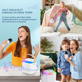 Machine de karaoké 800mah bluetooth 5,3 micro karaoke enfant avec 2 microphones et lumière LED et effets de changement de voix