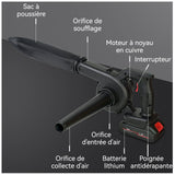 Souffleur 10000mAh 2 orifices d'aspiration avec collecteur d'air/sac à poussière dépoussiérage domestique en un seul appareil