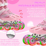 Patins à roulettes pointure 38-41cm avec sac rangement casque et protections résistant à l'usure et respirant flash coloré rose
