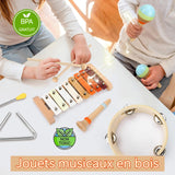 Instruments de musique 7 PCS instrument de musique enfant batterie xylophone montessori jouet en bois jouet enfant cadeau 3-6 ans