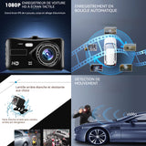 Dashcam voiture 1080p HD avec 2 caméra sécran tactile 4 pouces enregistreur conduite d'image inversée camera embarquée voiture