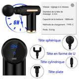 Pistolet de Massage professionnel 6mm avec 4 têtes de massage 6 vitesses affichage LED pour Soulagement de la Douleur Musculaire