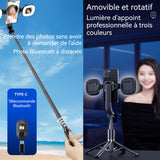 Perche à selfie 139cm bluetooth 5.2 magnétique perche à selfie trépied avec 2 lumières d'appoint détachables longueur rétractable
