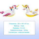 Anneau de natation  201x140x97cm bouée natation licorne a chevaucher pour adultes et enfants bouée gonflable pour fêtes de piscine