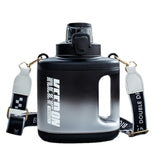 Bouteille d'eau 1700ml grande capacité avec de la paille et sangle résistance à haute température 2 sorties d'eau gourde sport