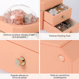 Ensemble boite cadeau 11.5x11.5x14cm conception à double couche rose eternelle boîte à bijoux pour filles ranger bagues collier