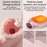 Bouillotte eau chaude 2 L 31 x 19 cm Fourrure de lapin Retient la chaleur pendant 3 à 5 heures Imperméable Bouillotte avec housse