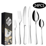 Ensemble de couverts set de 24 acier inoxydable argent pour 4 personnes vaisselle comprend fourchette cuillère couteau avec boîte