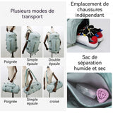 Sac à dos de fitness multifonction 46 x 25 cm Tissu Oxford séparation sec/humide Compartiment à chaussures indépendant Sac de voyage