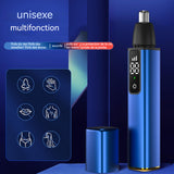 Tondeuse nez oreilles homme 2 en 1 LED chargement USB 3 niveaux de réglage nettoyer les brosses et les capuchons anti-poussière
