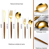 ouverts de table 30 pièces vaisselle ensemble de couverts en acier inoxydable ensemble de couverts en avec manche en bois pour 6