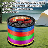 Fil de peche 8 brins tressé PE résistant à l'abrasion 0,27 mm pour la pêche en mer et en eau douce plus résistante et très souple