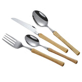 ouverts de table 4 pcs Ensemble de couverts en acier inoxydable avec couteau, fourchette et cuillère et manche en bois de rose