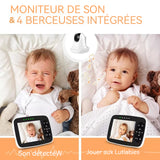 Moniteur pour bébé caméra vidéo rotative à 360 degrés vision nocturne audio bidirectionnel écran de 3,5 capteur de température