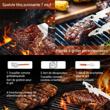 Spatule à griller ensemble de 3 pièces acier inoxydable manche en bois allongé livré avec un sac rangement ensemble de spatules