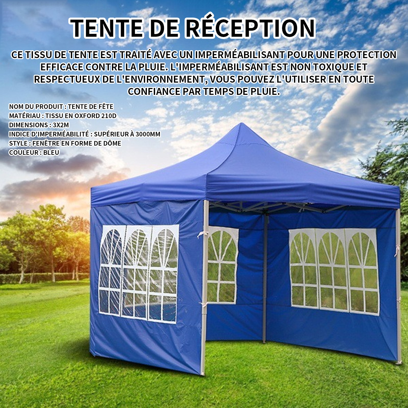 Tente d'extérieur en tissu Oxford 210D, fenêtre romaine 3x2M tissu Oxf –