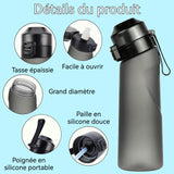 Gourde sport 650ml bouteille d'eau amusante et fruitée goulot courbé avec paille 7 anneaux fruités différents pour sport voyage
