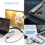 Station d'accueil USB 3.0 HUB 7 en 1 HDMI 4K 30 Hz Charge rapide PD100W Emplacement pour carte double SD/TF Adaptateur de moyeu