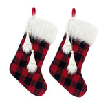 Sac à bonbons pour bas de Noël  47*25cm 2pcs Motif à carreaux rouges et noirs Frange en peluche Convient à la décoration de Noël