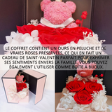offret cadeau 13,5 x 13,5 x17 cm Coffret Rose Eternelle Boîte-cadeau de fleurs préservées d'ours, boîte à bijoux à collier et roses