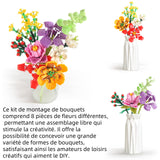 Kit de construction de bouquet de fleur avec 8 fleurs construction de fleurs kit construction de fleurs blocs construction fleur