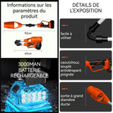 Souffleur 2batteries 3000mAh tuyau pliable dépoussiérage domestique/industriel en un seul appareil sèche-cheveux de jardin orange