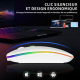 Souris sans fil Bluetooth 2.4 G Bluetooth Dual Mode Rechargeable Mouse Silent Light Computer Laptop Office Gaming Mouse Blanche