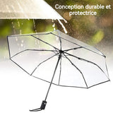 Parapluie Pliant 105 x 65 cm design transparent à 10 baleines pour une vision claire Élargi et épais Imperméable et durable noir