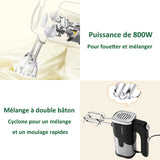 Batteur 800W avec 5 modes de travail avec 2 crochets pétrisseurs et 2 fouets pour la cuisson et les gâteaux batteur electrique