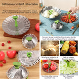 Panier vapeur 9 pouces acier en inoxydable avec poignée pliable compatible bateau à vapeur pour cuisson légumes et aliments