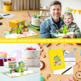 Cartes 3D 16x21x0,5cm carte d'anniversaire dinosaure vert avec lumières et musique enveloppe et petite carte incluses décorative