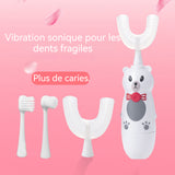 Brosse à dents électrique pour enfants en forme de U trois types de tête de brosse Dessin animé nettoyage en profondeur sonique
