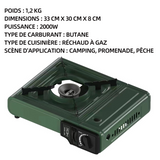 Réchaud à gaz 2000W portable pour camping pour camping sorties pêche réchaud de camping compact possibilités de cuisson variées