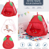 Tipi enfant 80x80x100 cm Maisonnette en forme de fraise le salon tente pour enfant Rangement et transport pratiques Tapis d'éveil