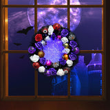Couronne d'Halloween en sycomore   40*40cm  Citrouille à tête de fantôme   lumières LED  Couronne de décoration pour Halloween