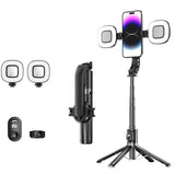 Perche à selfie 139cm bluetooth 5.2 magnétique perche à selfie trépied avec 2 lumières d'appoint détachables longueur rétractable