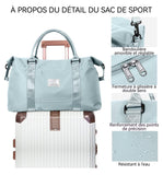Sac de sport 48x28x17cm tissu oxford vert respirant et imperméable séparation humide et sèche sac de voyage pour femme sac à main