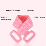 Sangle lave dos 60x7cm brosse corps en silicone double face exfoliant et masseur pour douche et bain massage brosse de bain rose