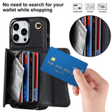 Etui en cuir à fermeture éclair pour téléphone portable Iphone13PRO Fonction de support  Plusieurs fentes pour cartes Anti-vol swipe