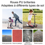 Trottinette enfant noir 3 hauteurs de levage 3 roues silencieuses roues clignotantes mouvement flexible facilité d'utilisation