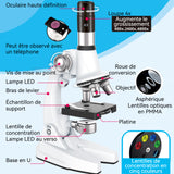 Loupe 25 cm Lentille d'extension 4x Grossissement jusqu'à x4800 Outil pédagogique pour explorer le monde microscopique Microscope
