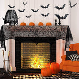 Décoration d'Halloween Nappe en toile d'araignée Fil de toile d'araignée noire Décoration de cheminée Décoration de fête d'Halloween