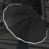 Parapluie automatique 64x110cm 16 baleines avec bandes réfléchissantes pour une protection solaire imperméable et anti-pluie