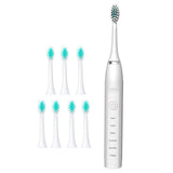 Brosse à dents électrique avec cinq modes réglables étanche IPX7 chargement USB convient aux adultes et aux enfants blanc
