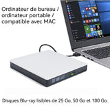 Lecteur DVD USB3.0 externe universel pour ordinateurs de bureau/portables/MAC peut lire les disques Blu-ray 3D les CD/DVD/VCD etc
