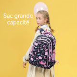 Sac à dos 3PCS 46x18x30cm cartable enfant léger grande capacité multi-compartiments dessin animé design avec sac à main/trousse