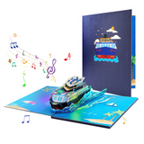 Cartes de vœux 16x21cm carte 3D motif bateau bleu pour anniversaire lumières et musique enveloppe et carte cadeau le cadeau idéal