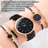 Montre quartz pour femme ensemble 5 pièces cadeaux élégant et simple ensemble montre et bracelet couleur or avec cadrant noir